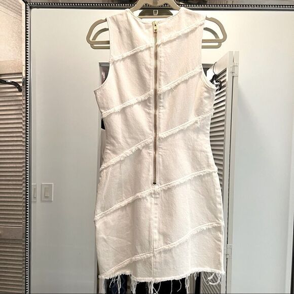✨NEW Alexander Wang White Denim Diagonal Seamed Gold Back Zipper Mini Dress - Picture 8 of 10